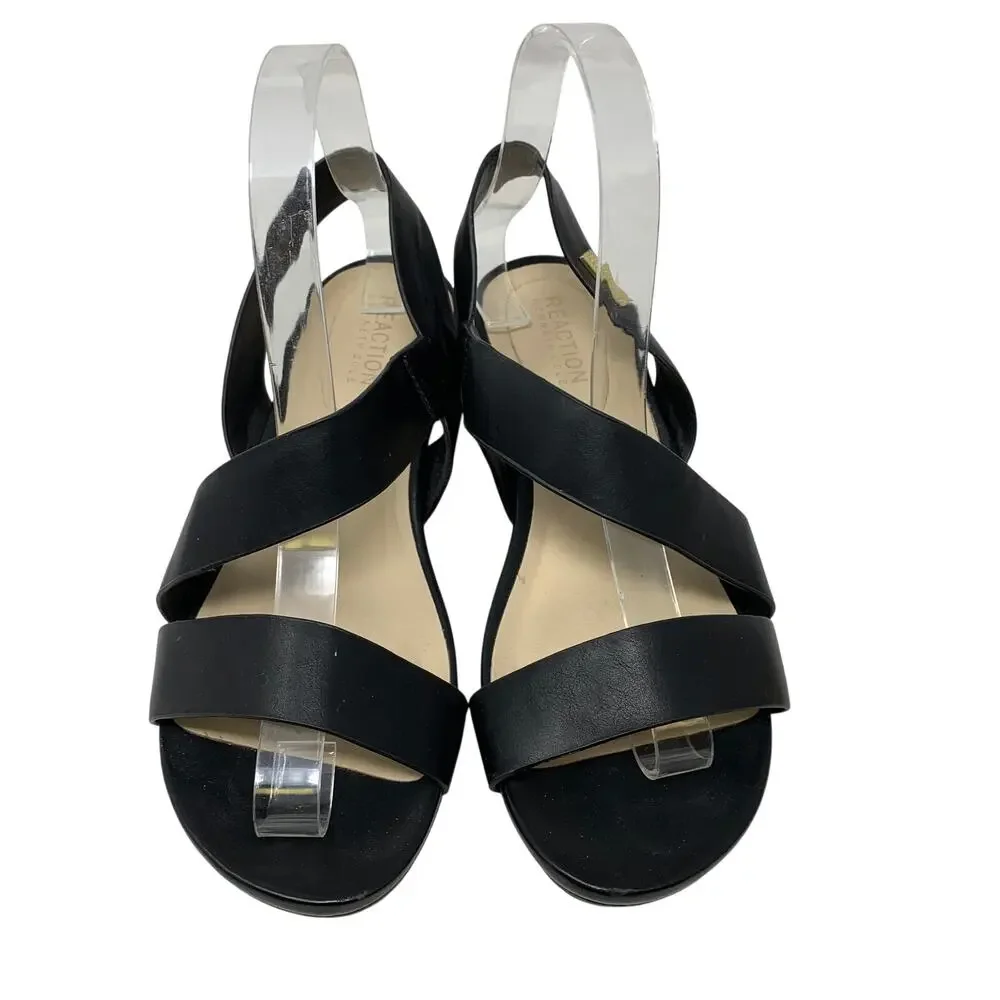 Kenneth Cole Reaction Wedge Slingback Sandals Womens Size 7 Black Faux Leather
